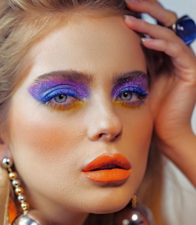glittering disco-inspired makeup look